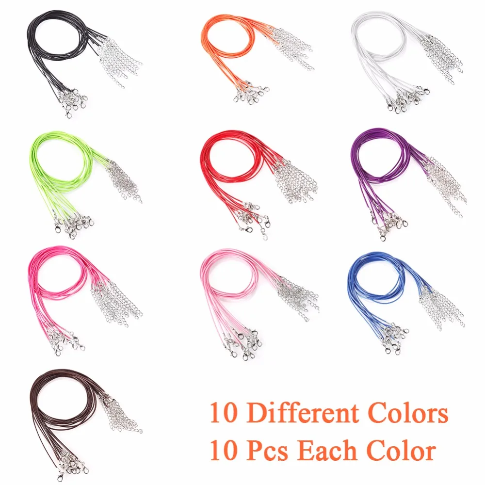 

100pcs/set Mix Color Leather Braided Rope Necklace Dia 1.5mm/18" Cotton Waxed Cord Thread Necklaces Fashion Jewelry #241347