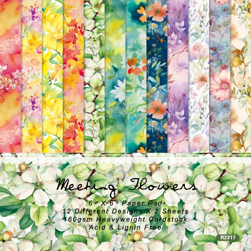 

12Sheets Colorful Flower Scrapbooking Papers Material Paper for Card Making Journal DIY Backgrond Paper Craft Supplies 2023 New