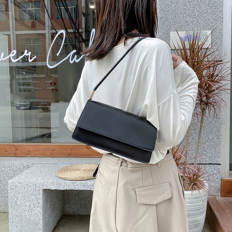 New Simple Shoulder Bag For Women PU Leather Armpit Bag Solid Color Lady Handbag Casual Girls Small Square Bag sac