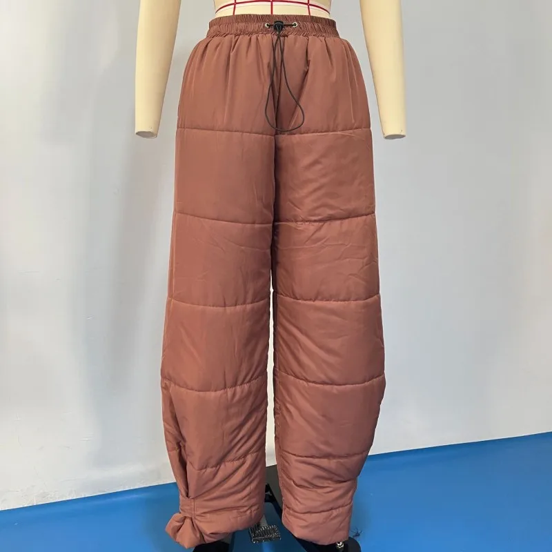 

Cotton Filling Cargo Pants New Trendy Autumn Warmly Straight Drawstring Elastic Waist Pockets Bottoms Casual Streetwear