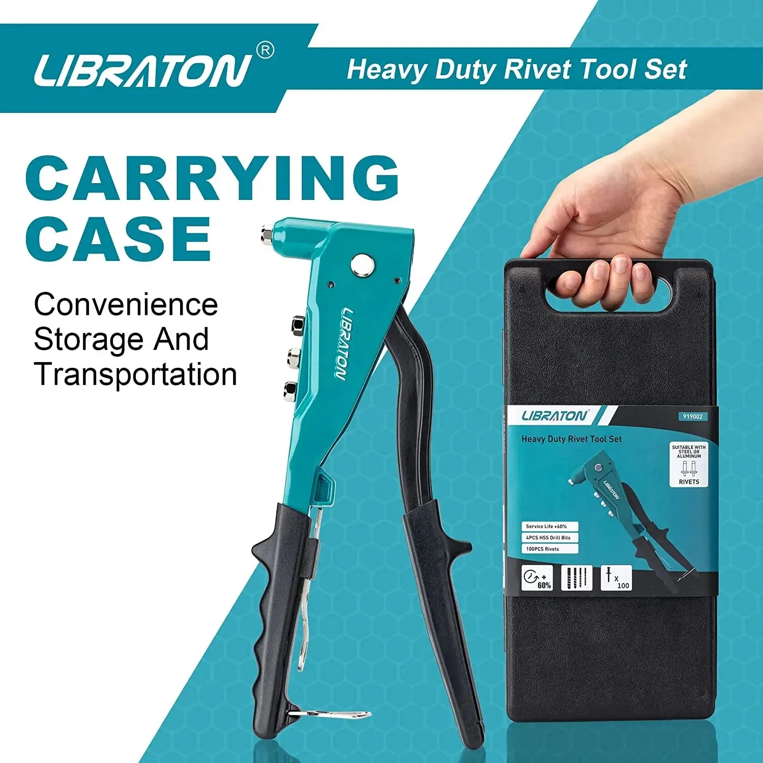 Rivet Gun Rivet Gun Set Heavy Duty Professional Hand Riveter Manual Riveting Tool for Metal Wood and Plastic