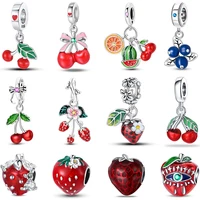 Charms Fit Pan Bracelets S925 Silver Color Strawberry Cherry Blueberries Fruit Sweet Original DIY Jewelry Birthday Fine Gifts 1