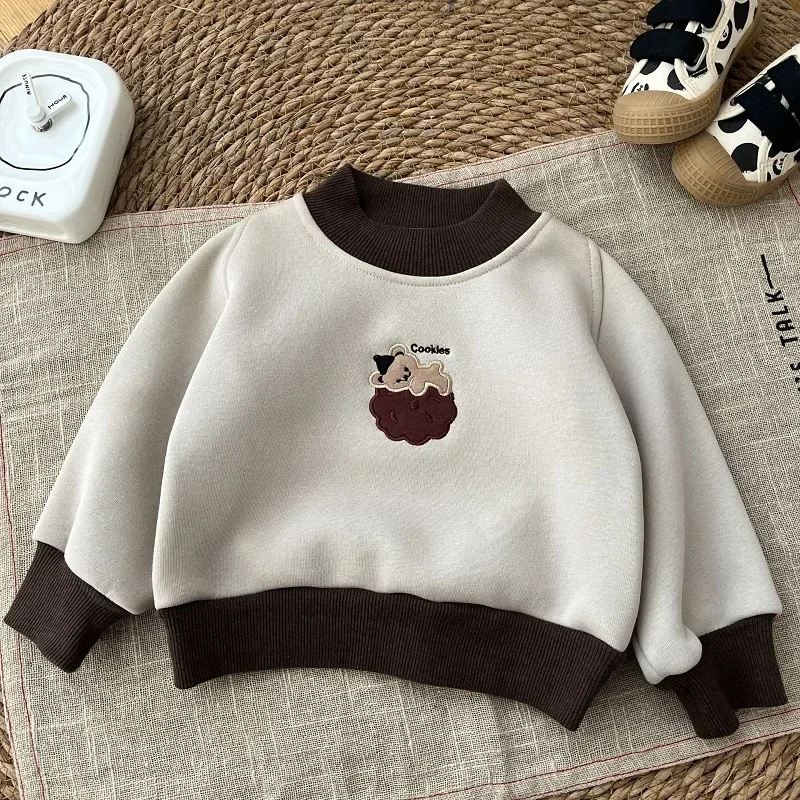 

2023 Winter Children Sweatshirt 0-5Years Kids Boy Girl Long Sleeve Cartoon Bear Pullover Fleece Thicken Warm Outerwear Clothes