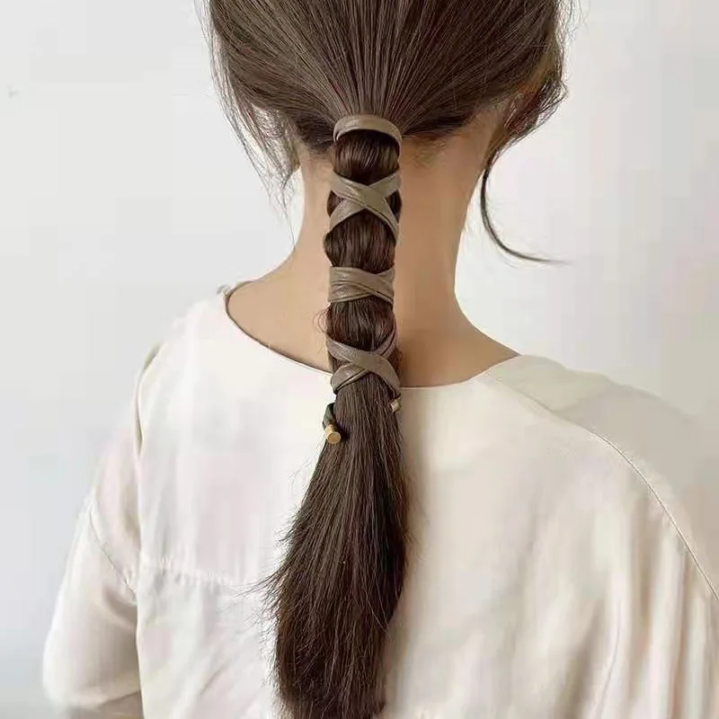 New Women Long Leather Ponytail Hold Hair Tie ободок для волос Headband Hair bands For Girls Hair Accessories gumki do wlosow