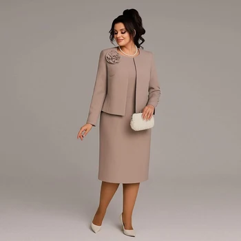 2 pezzi abiti per la madre della sposa con abito da sera elegante fiore 3D set abiti da ballo midi a linea
