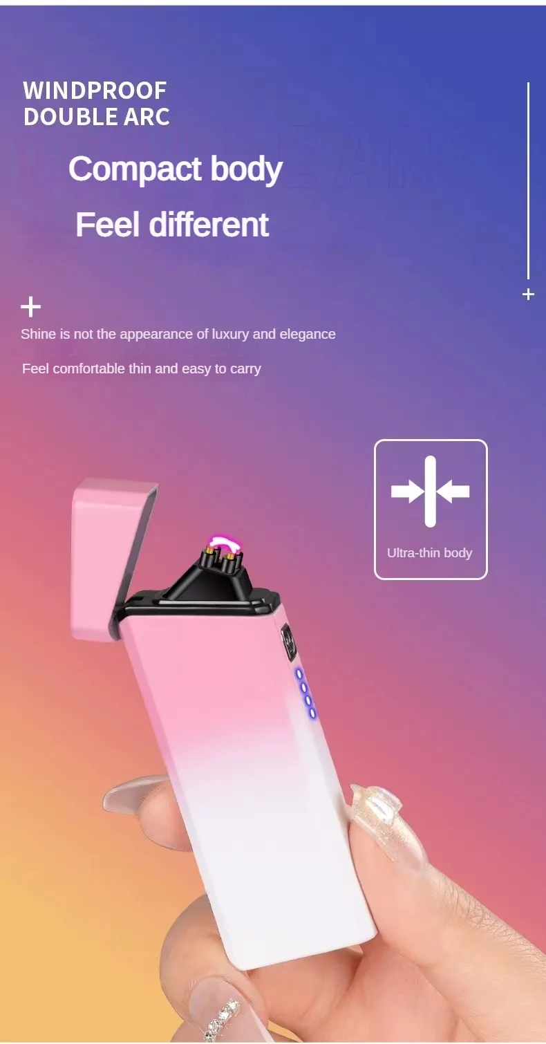 Description Picture 4 of itemMini Portable USB Rechargeable Double Arc Lighter Windproof Flameless Trendy Gradient Color Arc Cigarette Lighter