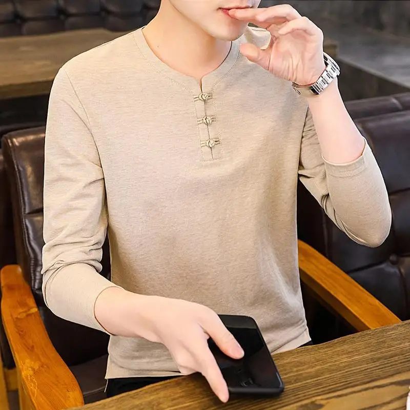 

Men's Linen Long-sleeved T-shirt 2022 Spring And Autumn New Casual Men's Cotton And Linen Chinese Style Base Shirt Top