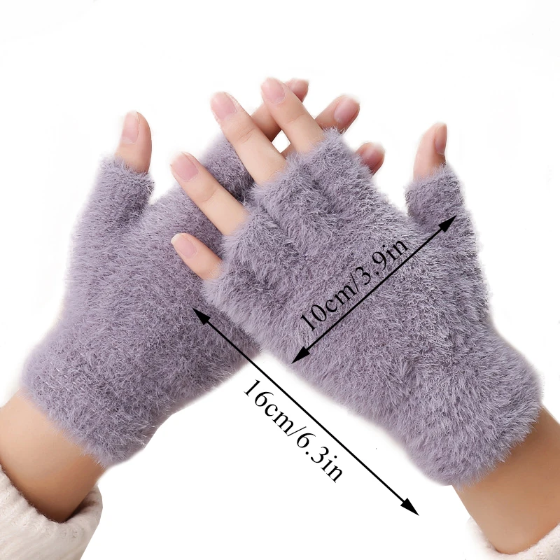 Mink Gloves Half Finger Gloves Winter Warm Touchscreen Gloves Women