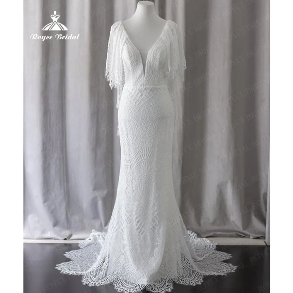 

Roycebridal Deep V Neck Wedding Dress Lace Mermaid 2023 Vestidos de Noiva V Backless Juliet Sleeve Wedding Gowns Robe de mariee