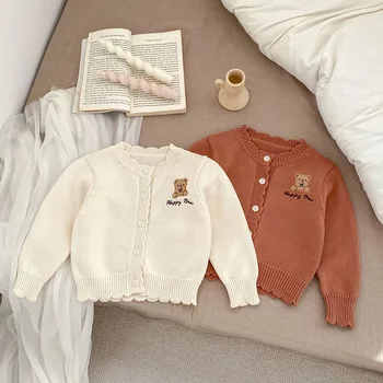 MILANCEL 아기 니트 카디건, 유아 귀여운 꽃 곰 스웨터, 여아 겉옷 상의, 용수철 신제품