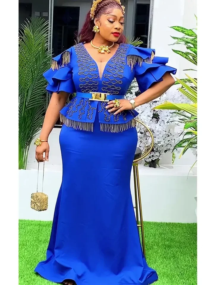 African Mermaid Maxi Dress For Women - Dashiki Print, Floor-Length, Half Sleeve, Ankara Long Dress