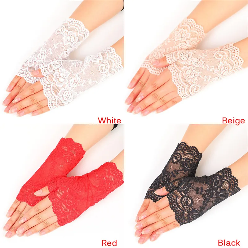 New Women Evening Bridal Wedding Party Dressy Lace Fingerless Gloves Mittens