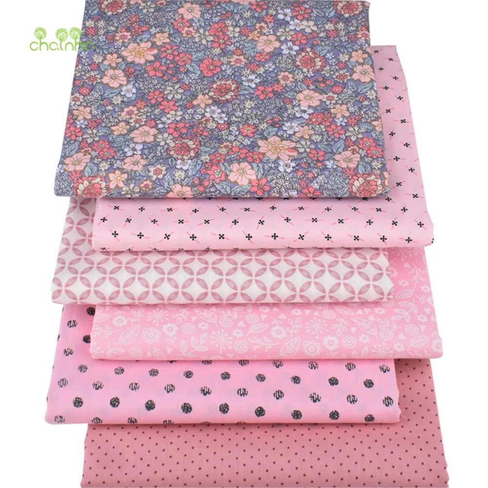 Chainho,Printed Twill Weave Cotton Fabric,Patchwork Cloth,DIY Sewing Quilting Material,Pink Floral Series,2 Specification,CC048