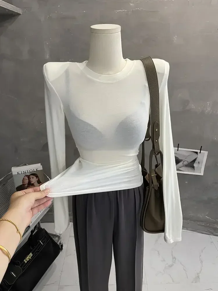 

Женская Однотонная футболка с длинным рукавом и круглым вырезом