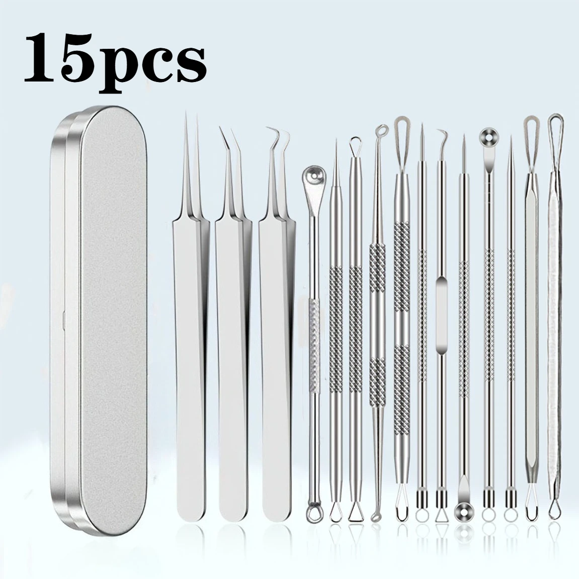 15pcs Facial Cleansing Beauty Tool Set Stainless Steel Pliers Cell Clips,Comedone Extractor,Blackhead and Whitehead Removal Tool 1 15pcs Facial Cleansing Beauty Tool Set Stainless Steel Pliers Cell Clips,Comedone Extractor,Blackhead and Whitehead Removal Tool 1