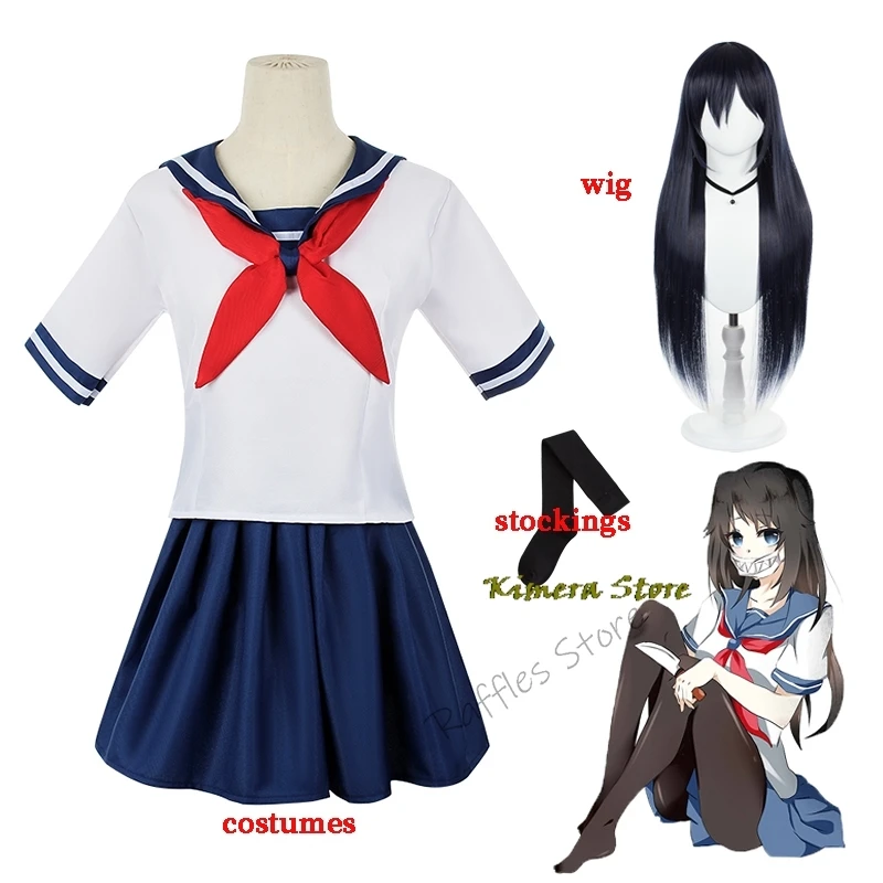 

Game Yandere Simulator Cosplay Costume Ayano Aishi Uniform Chan JK School Women Outfit Sailor Suit T-shirt+Skirt Cosplay Gift