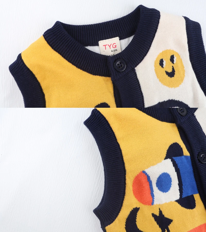 Kid Spring Autumn Boy Sweater Rocket Giraffe Cardigan Stitch Kid Clothing Sleeveless Buttons Baby Costume 2-6Y Children_voghion.com