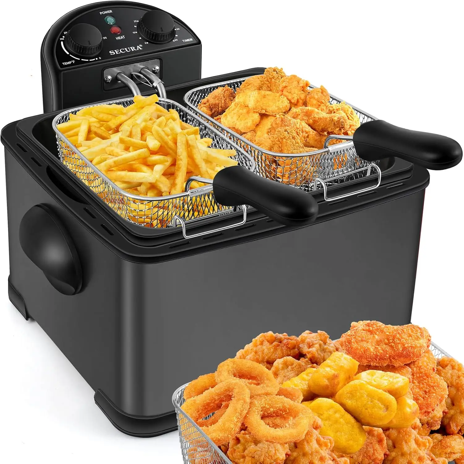 1841647-89516a.jpg S302dab09a308428cba6f28057ecba9a61 1700-Watt Stainless-Steel Triple Basket Electric Deep Fryer with Timer Free Extra Odor Filter, 4L/17-Cup, Black Mallzona