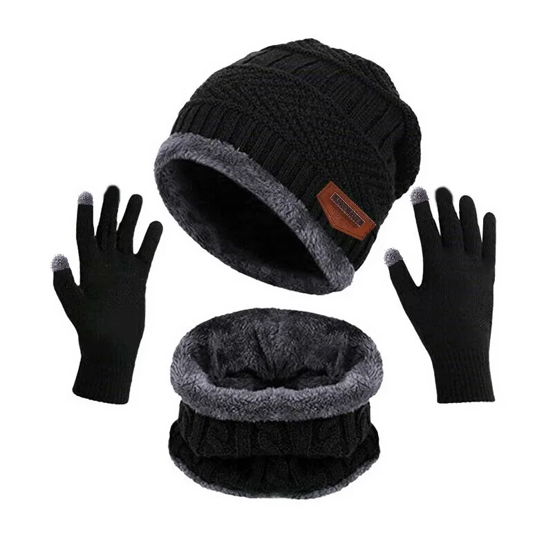 Winter Warm Velvet Hat Scarf Gloves Set 3pcs/Set for Men Women Outdoor Riding Hat Beanies Neck Protection Scarf Cap winter hat winter accessories knitted hat scarf set