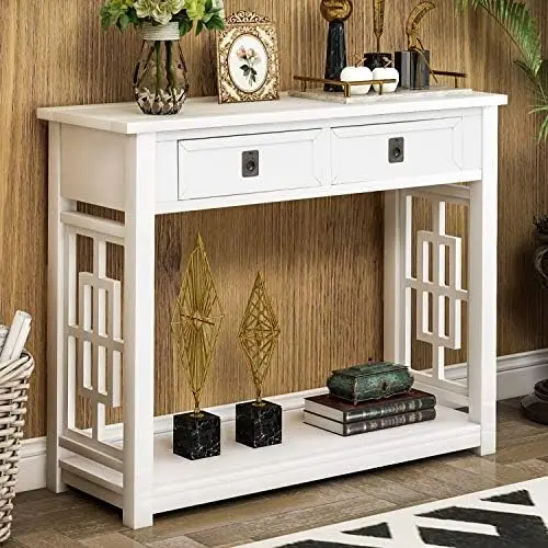 

Table with 2 Drawers and Bottom Shelf, Entryway Accent Sofa Table, Espresso
