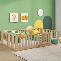 Montessori Full Floor Bed with Safety Guardrails Left/Right Install Door Kids Wood Frame Independent Sleep Space Bedtime Story 1