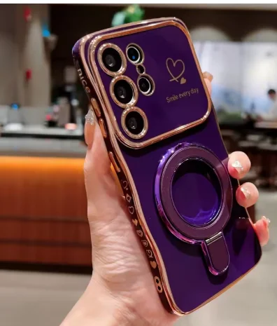 Wave Plating Side Love Heart Phone Case - Shockproof Protective Back Cover with Lens Protection