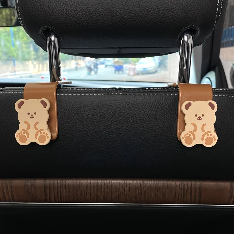 Cartoon Headrest Hooks for Purses and Bag Car Back Seat Headrest Hanger Vehicle Cute Bear Bunny Storage Hook Universal Organizer