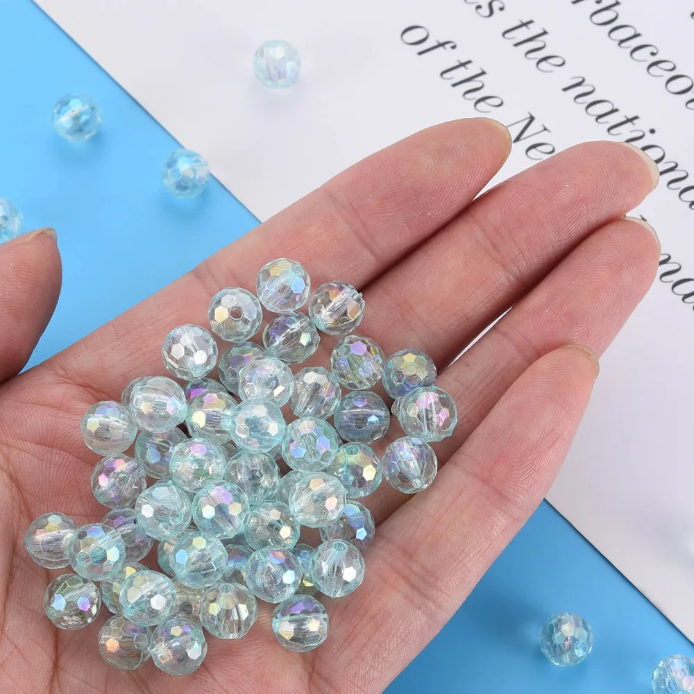 500g Transparent Acrylic Beads AB Color Round Faceted Deep Sky Blue 8mm Hole: 1.6mm about 1810pcs/500g