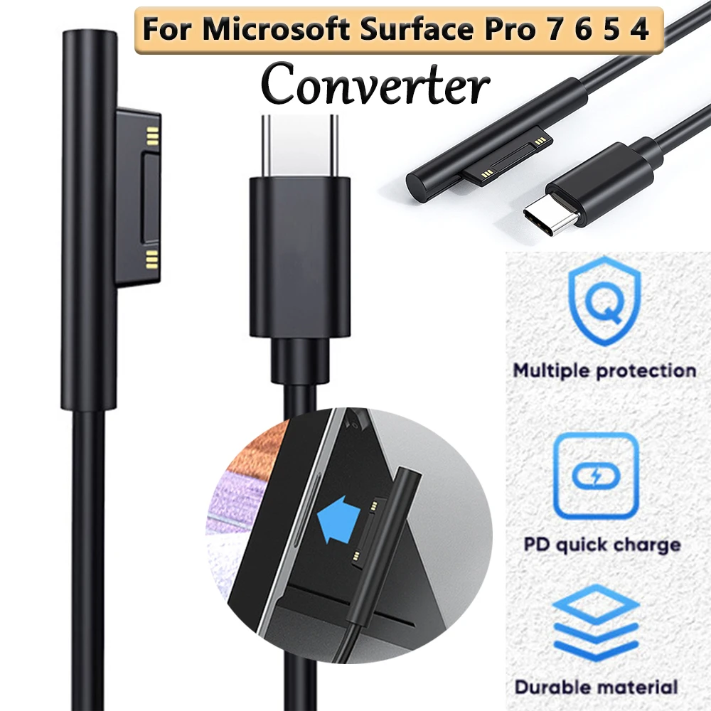15V 3A Converter Fast Charging USB Type-C Power Supply Charger Adapter 150 cm Fast Cable Cord For Microsoft Surface Pro 3 4 5 6