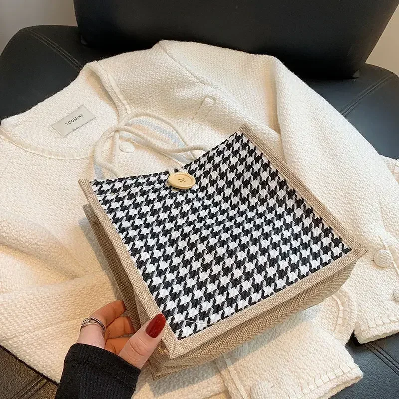 Women's  Mini Tote Bag - Small Linen Lunch Bag, Portable Phone Purse & Casual Handbag for Ladies Shopping