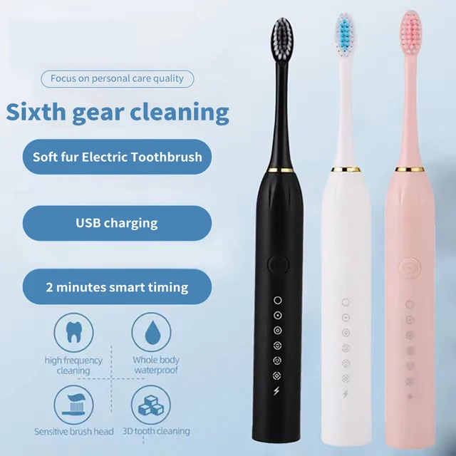 Electric Ultrasonic Toothbrush Six Speed Mode Home Soft Hair USB Charging Waterproof Adult Tooth Cleaner Automatic Couple Set