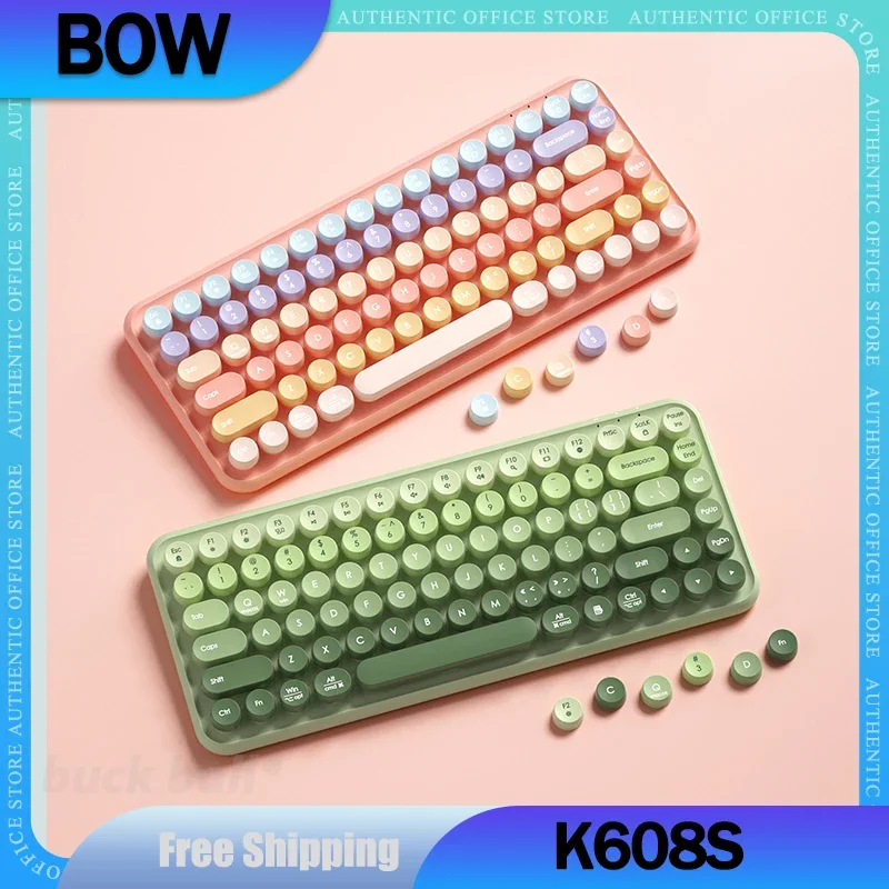 

Bow K608S Wireless Keyboard 2.4G USB Lightweight Keyboards Typewriting Dot Keycaps Protable Mute Keyboard Kit With Mouse Laptop