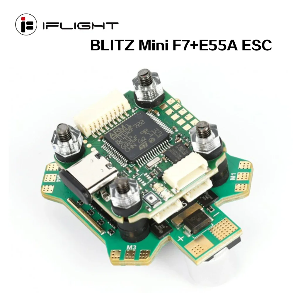 

IFlight BLITZ Mini F7 Flight Controller Stack OSD（AT7456E）W/ BLITZ E55A 4-IN-1 ESC DShot150/300/600 2-6S for FPV Racing Drone