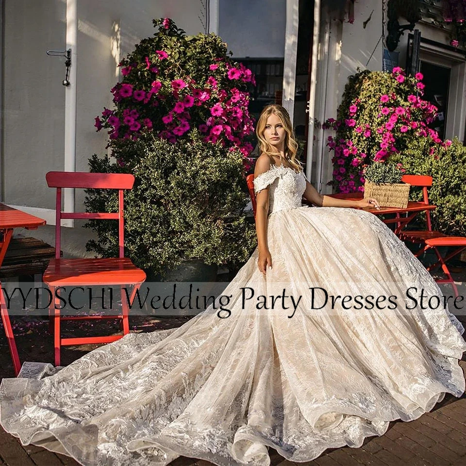 

Bride Dresses Off The Shoulder Appliques A-Line With Train Wedding Dress 2023 Luxury Wedding Dresses For Woman Exquisite Romance