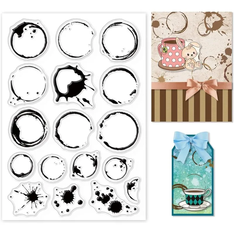 1 Blatt Teeflecken, transparenter Stempel, Kaffeeflecken, Hintergrund, transparenter Silikonstempel, Verschütten für Scrapbook-Kartenherstellung, 4,3 x 6,3 Zoll