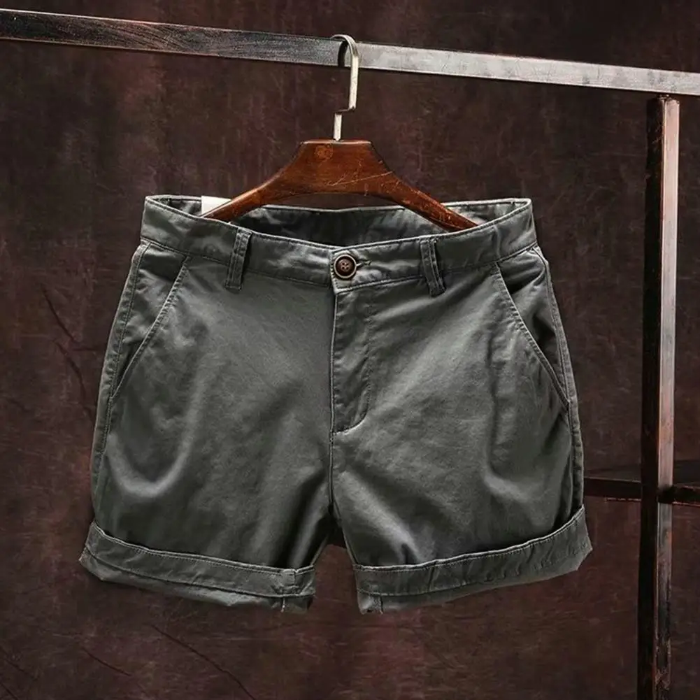 

Lightweight Casual Shorts Men's Casual Cargo Shorts with Elastic Waist Pockets Solid Color Beach Shorts for Summer Streetwear
