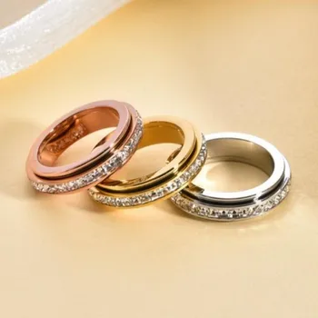 Anello Antistress Girevole in Acciaio Inossidabile con Gemma CZ per Donna Uomo Unisex, Anelli Statement Antistress, Gioielli Regalo