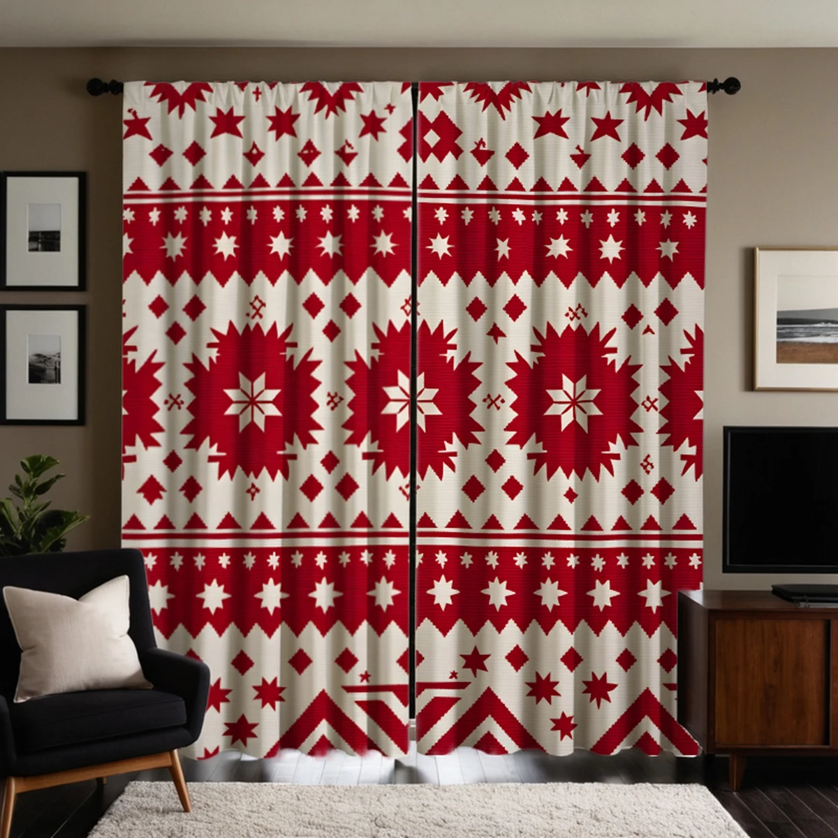 2pcs HD Christmas New Year plaid decorative curtain Red tie digital printed curtain Home Decoration style Decoration living r 5