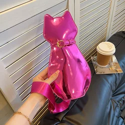 Candy Color Cat Design Shoulder Bag Patent Leather Funny Purses for Women Animal Shaped Handbag Cute Crossbody Bags for Women