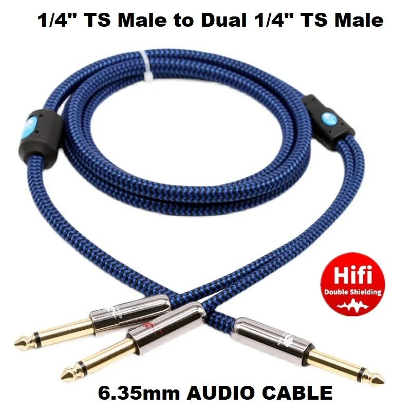 

6.35mm 1/4'' TS Mono Male to Dual 1/4 Inch Male Audio Cable for Amplifier Mixer Electric Drum Guitar Shielded Y Splitter Cords