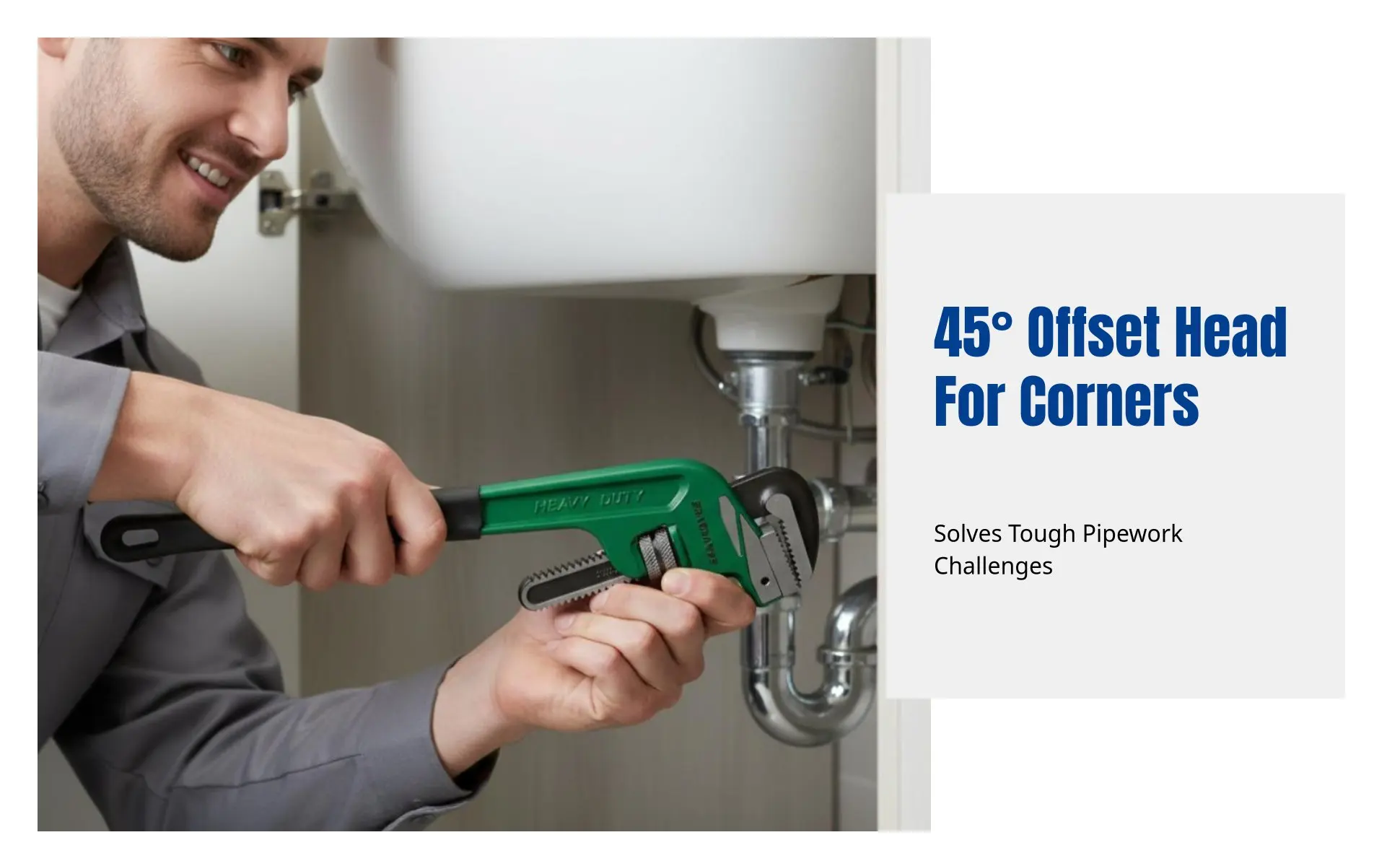 Heavy Duty Offset Jaw Wrench, Commercial Grade, Multi-Functional Plumbing Tool, Adjustable, Carbon Steel, Includes Gloves & Tape