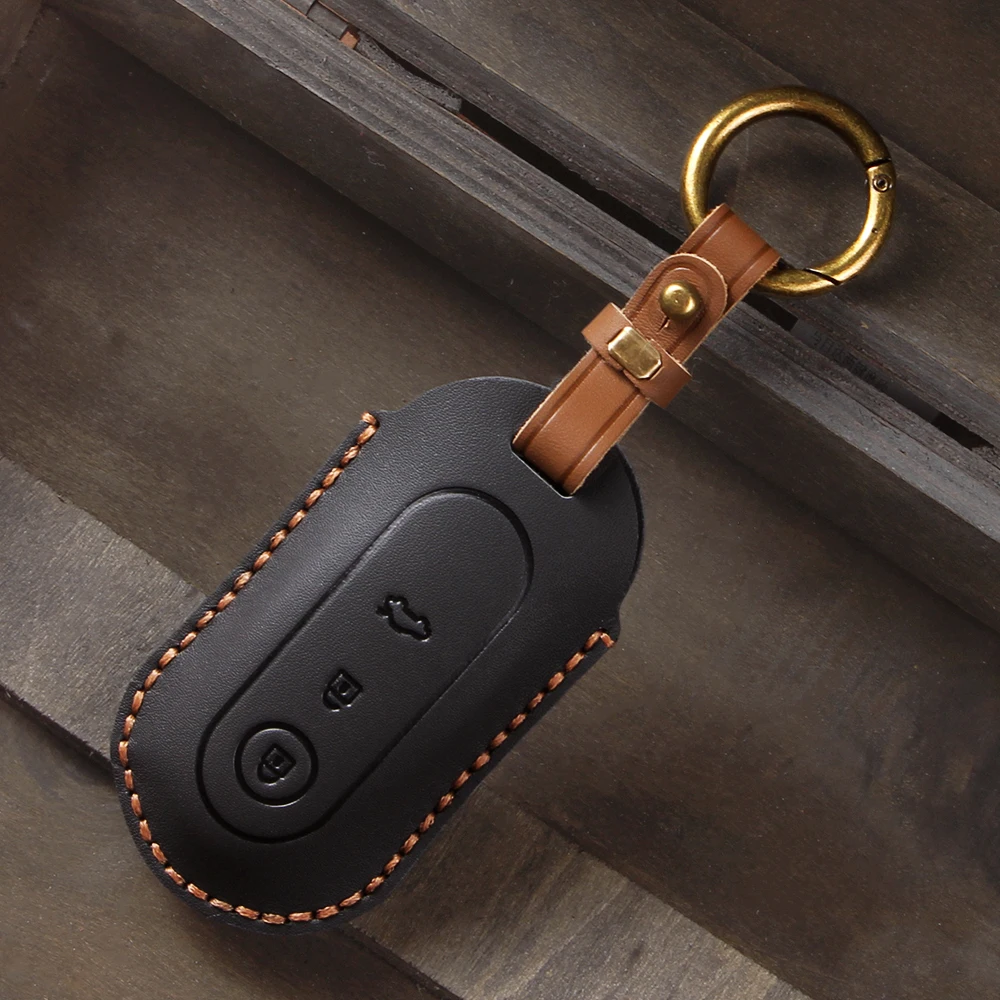 Leather Car Smart Key Case Cover for Aito M5 M7 3 Buttons Remote Protection Shell Keychain Auto Accessories