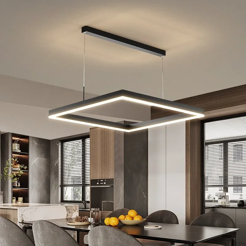 모던 LED 스퀘어 펜던트 조명, 조도 조절, 블랙, 침실 테이블, 다이닝 룸, 주방, 아일랜드, 홈 데코, 광택 고정장치