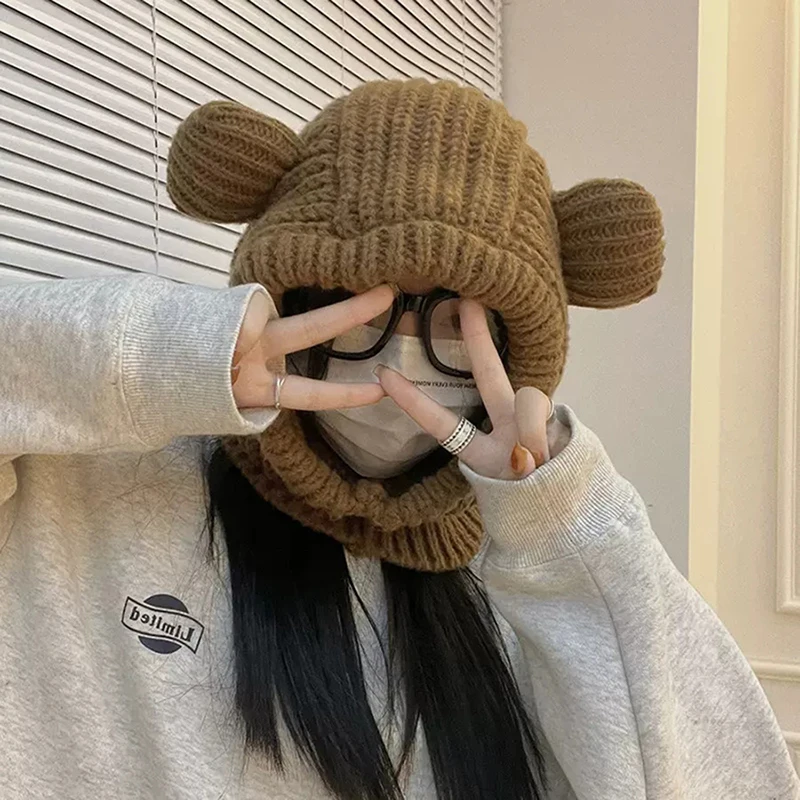 Y2K Bear Ear Bomber Hats Men Women Safety Bear Hat Helmet Rockwool Magnetic  Buckle Ear Protector Hip Hop Beanies Outdoor Ski Hat