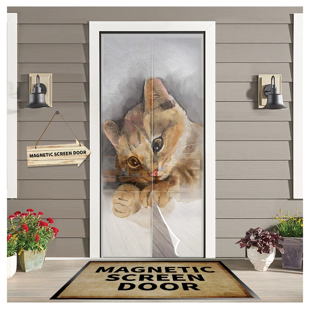 

Cute Kitten Head Kitchen Door Curtain Anti-mosquito Door Net Mesh Insect Screen Door Curtains for Living Room