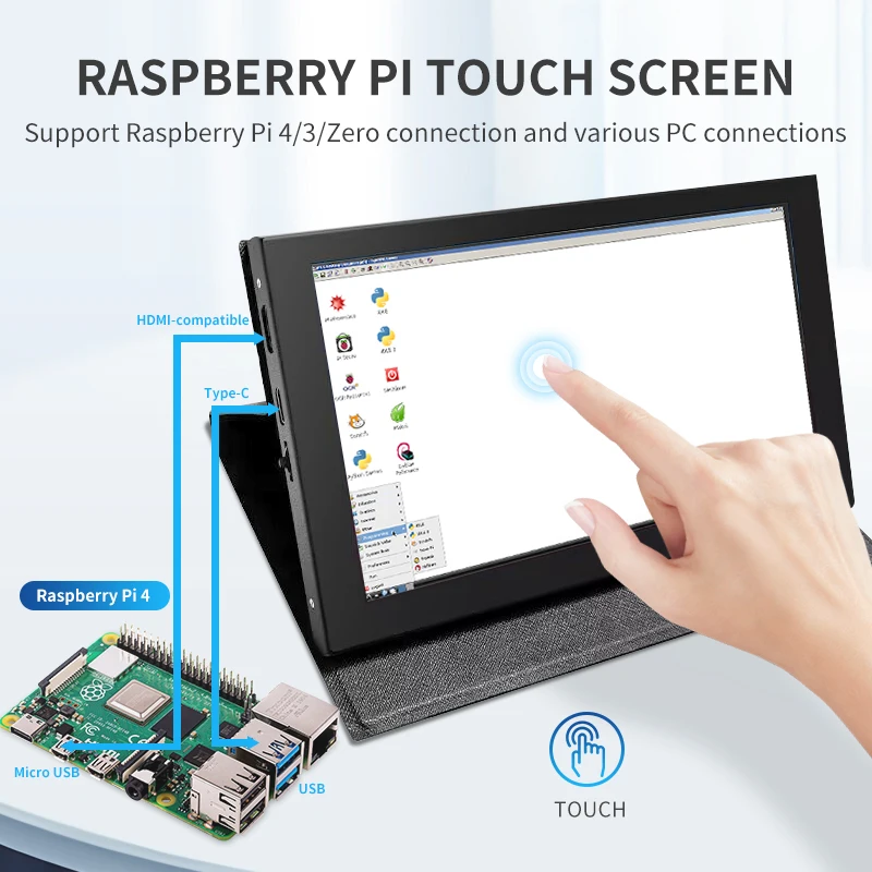 Polegada Ips Lcd Mini Hdmi-compatível Tela de Toque Universal para Raspberry pi Windows pc Display Game Console com Suporte Case 7 - Imagem 2