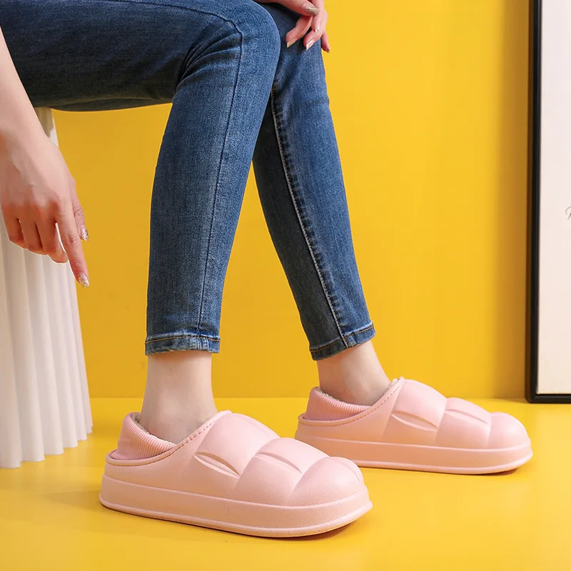 

A0508 waterproof home petal cotton shoes for women autumn and winter warm couple cotton slippers bag with anti-slip outer wear m