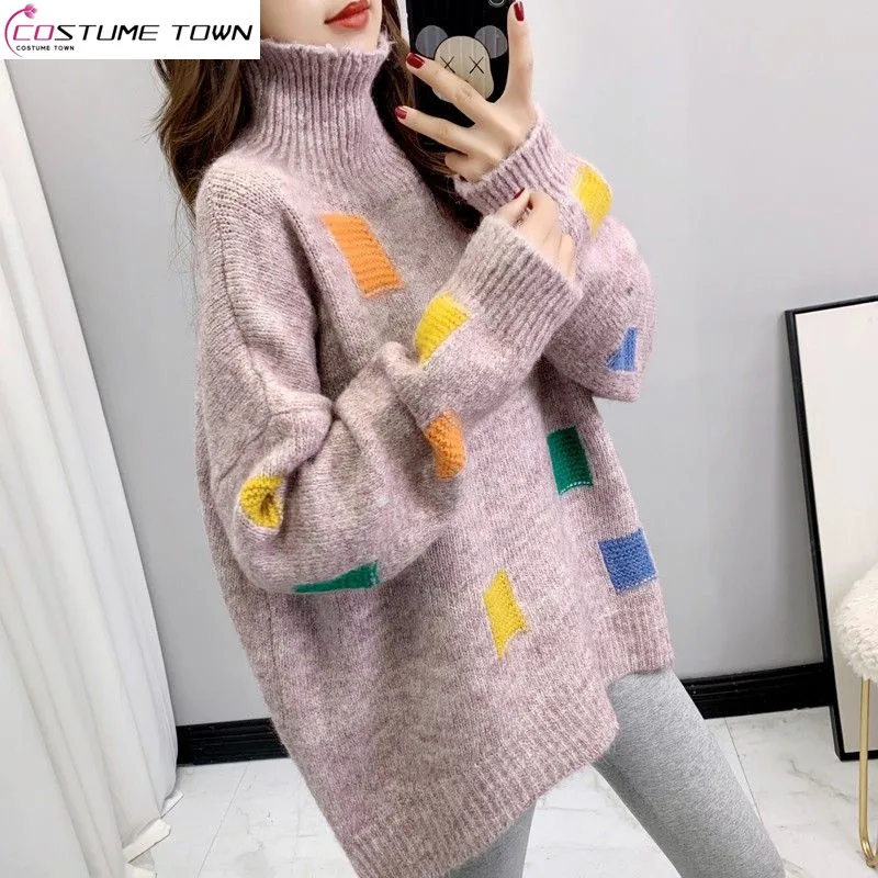 

2023 New Thickened High Neck Pullover Sweater for Women's Outwear Autumn and Winter New Simple Loose Knitted Large Top