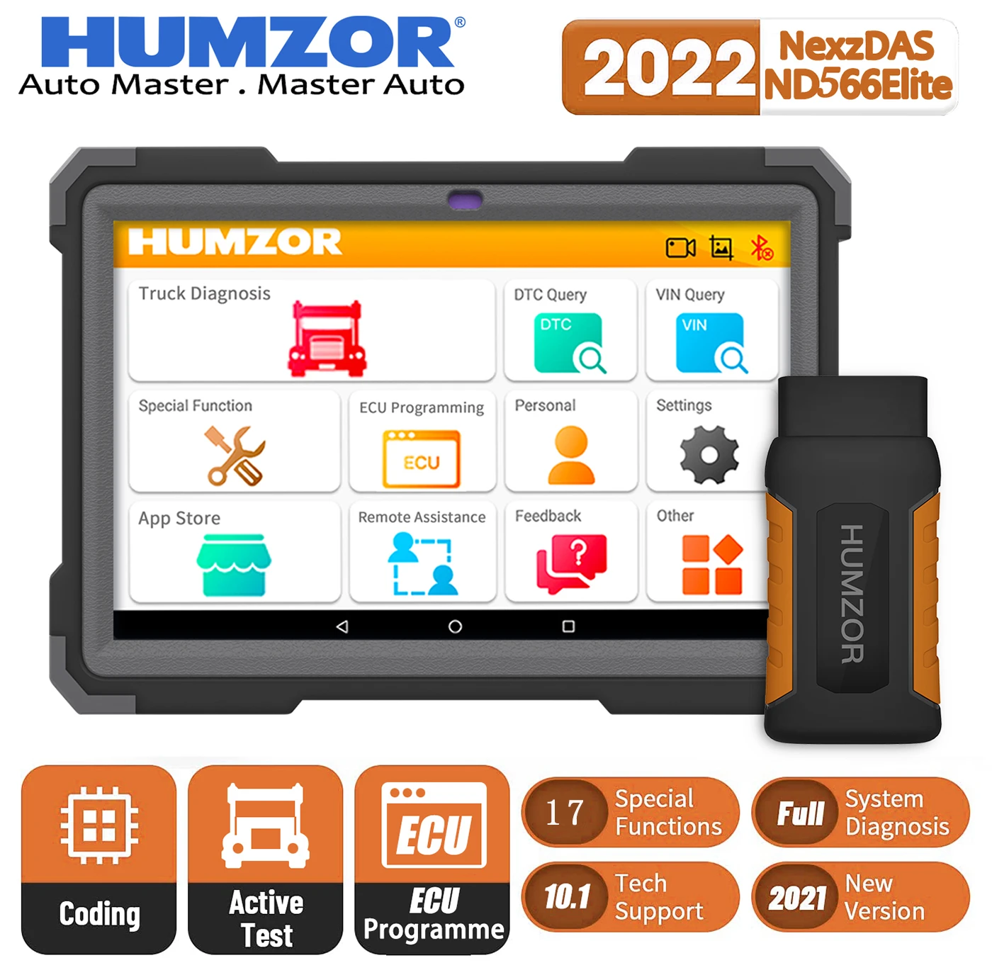 HUMZOR ND566 Professional Heavy Duty Truck Diagnostic Scanner ABS DPF Odometer Adjustment Full