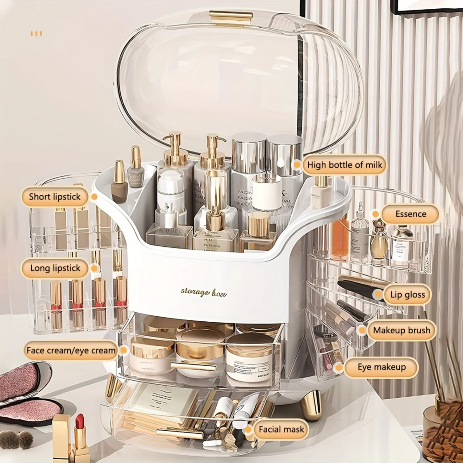 Organizer, 1 Piece Clear Multi Grid Large Capacity Cosmetic  BoxDrawer, Luxury Light Desktop Organiser for  Bedroom